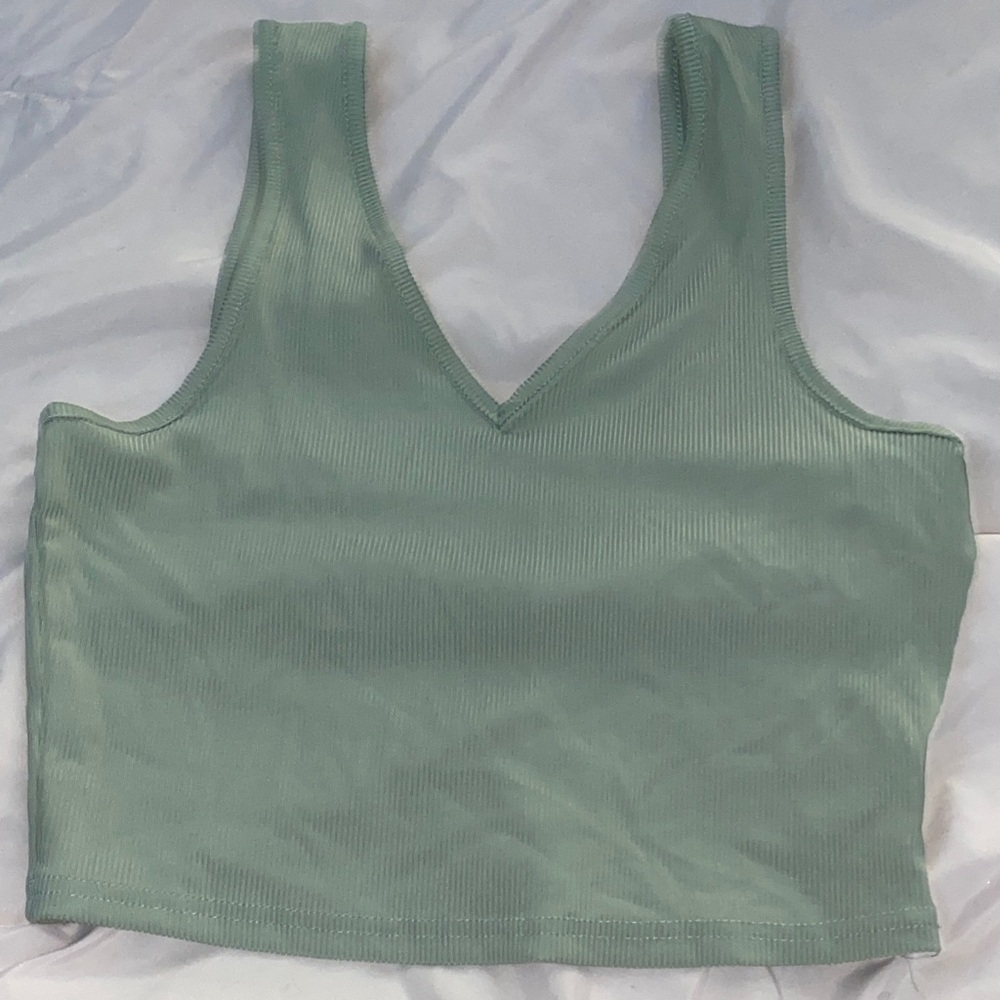 SHEIN Sage Green Ribbed Crop Top